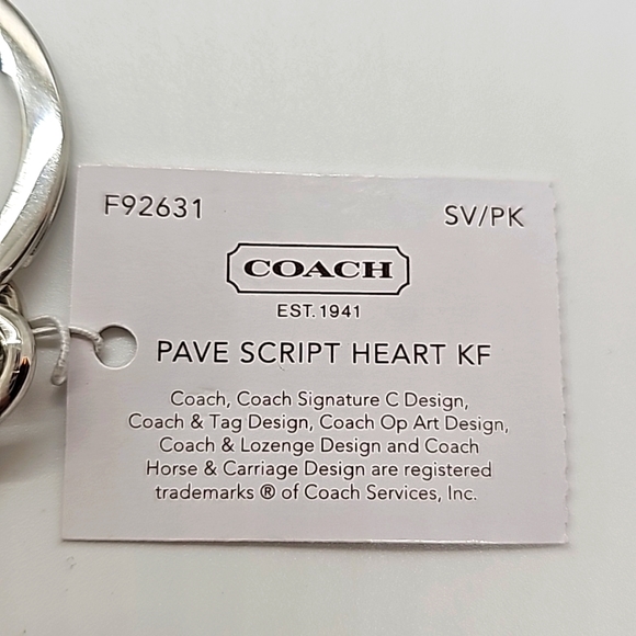 Coach Vtg NWTS Pave Script Heart Key Fob - Picture 4 of 5